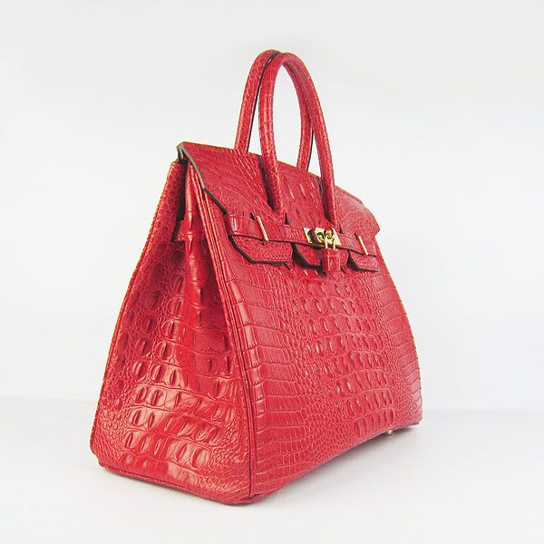 High Quality Fake Hermes Birkin 35CM Crocodile Head Veins Leather Bag Red 6089 - Click Image to Close